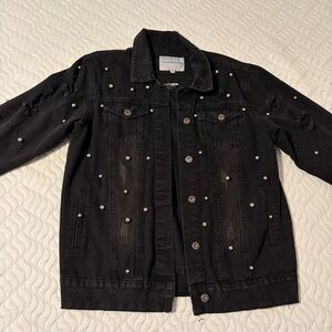 Black Studded Distressed Denim Jacket
